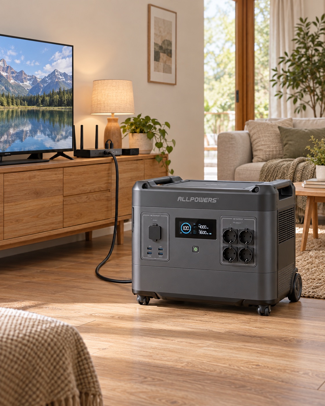 ALLPOWERS R4000 в гостиной рядом с телевизором
